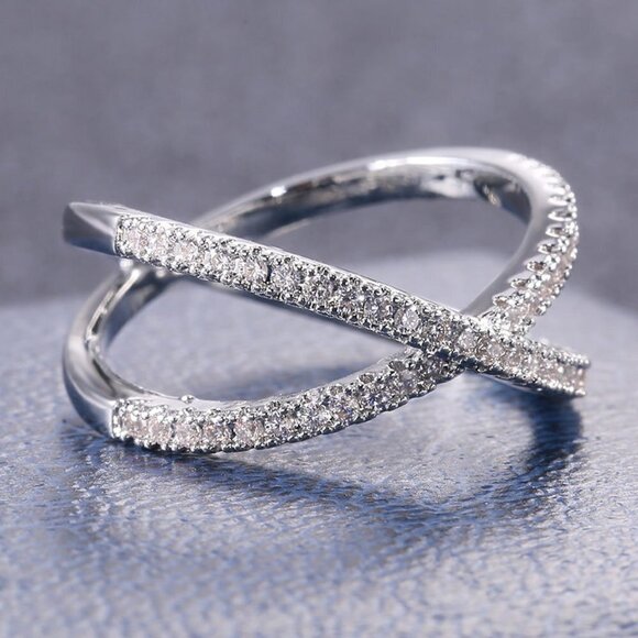 🎀 X Shape Manufactures Two Lines Cross Zircon Ring for Women, PD125 - Picture 4 of 6